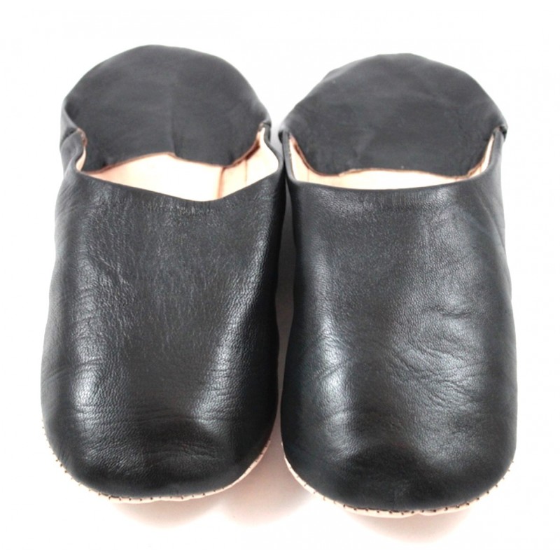 Babouche traditionnelle confortable en cuir souple pour femme – Coloris Noir