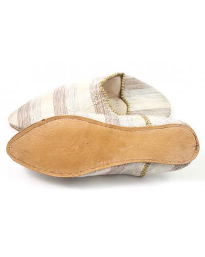 Babouche citadine femme en sabra rayé beige et blanc