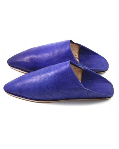 Men's pointed dark blue leather slippers